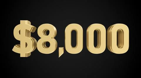 8 thousand dollars 3D gold, 3D numbers Stock Illustration