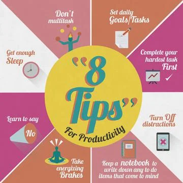 8 Tips for productivity Illustrazione stock