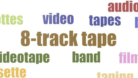 8 Track Tape Wordcloud Animated Isolated On White Stock Footage