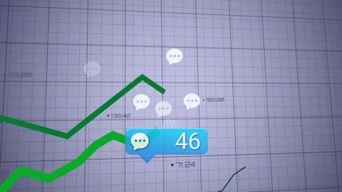 On 8 update, blue bubble counting up while green graph rising, showing message Stock Footage 332613768