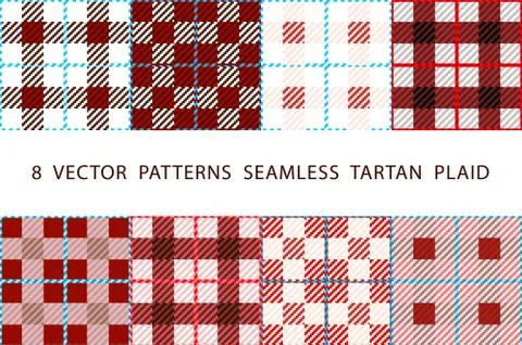 8 VECTOR PATTERNS SEAMLESS TARTAN PLAID brown set Stock Illustration