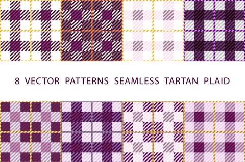 8  VECTOR  PATTERNS  SEAMLESS  TARTAN  PLAID violet purple set Stock Illustration