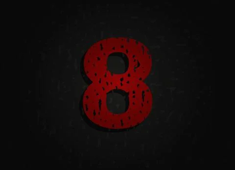 8 vector red number made of grunge texture. Insane Fear brutal font. Wicked n Illustrazione stock