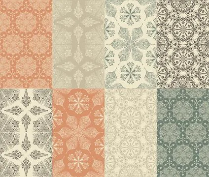 8 vector seamless winter patterns with  snowflakes Stock Illustration