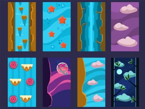 8 vertical backgrounds for online mobile games Illustrazione stock