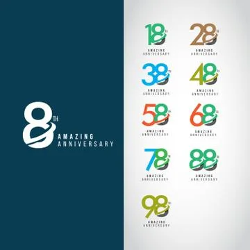 8 Year Anniversary Set Vector Template Design Illustration Illustrazione stock