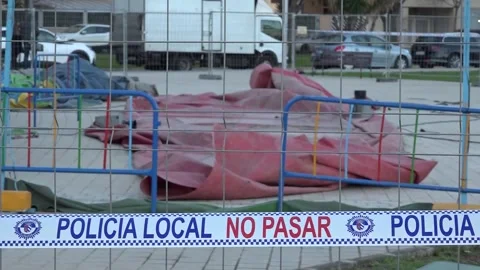 8-year-old kid dies in Valencia bouncy castle accident, Mislata (Valencia), ES - Stock Footage 204093879