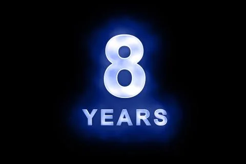 8 years in glowing white numbers on blue Stock Illustration