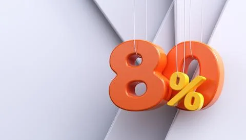 80% discount. 3D white background with percent sign. Stock Illustration