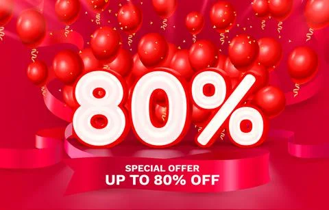 80 Off. Discount creative composition. 3d sale symbol with decorative objects Stock Illustration