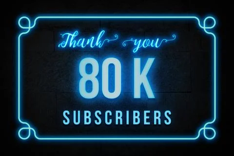 80 K  subscribers celebration greeting banner with Neon Design Stock Illustration