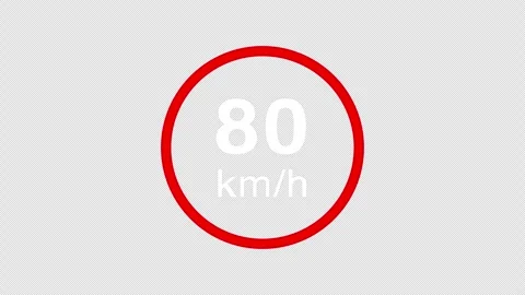 80 kmh speed limit road sign icon animation Stock Footage 335466604