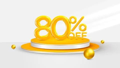 80 percent Off. 3d Eighty percent bonus symbol on a podium stage. Sale banner Stock Illustration