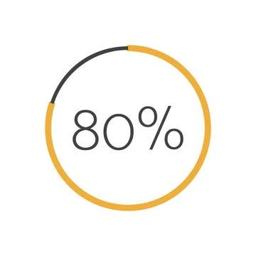 80 percent chart. Vector percentage infographic element. Yellow isolated icon Stock Illustration