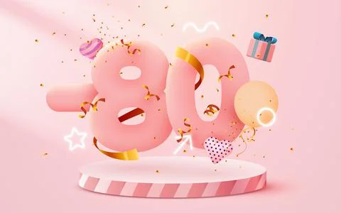 80 percent Off. Discount creative composition. 3d sale symbol with decorative Stock Illustration