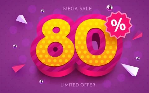 80 percent Off. Discount creative composition. 3d mega sale symbol with Stock Illustration