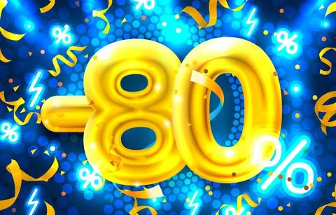 80 percent Off. Discount creative composition. 3d mega sale symbol with Stock Illustration