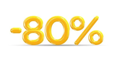 80 percent Off. Discount creative composition of golden or yellow balloons. Stock Illustration