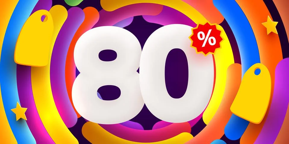80 percent Off. Discount creative composition. 3d sale symbol with decorative Stock Illustration