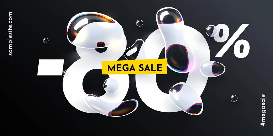 80 percent Off. Discount creative composition with water drops. Fresh Sale Stock Illustration