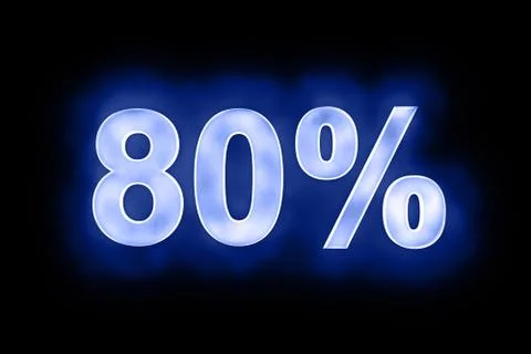 80 percent in glowing numerals on blue Stock Illustration