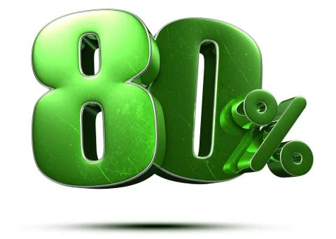 80 percent green 3d rendering on white background.(with Clipping Path). Stock-Illustration