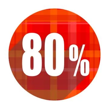 80 percent red flat icon isolated. Illustration