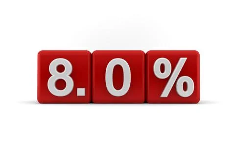 8.0 percent in white numbers on red cubes Stock Illustration
