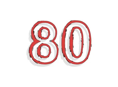 80 red number, hand drawn brush stroke. Comic style design. For design elemen イラスト素材
