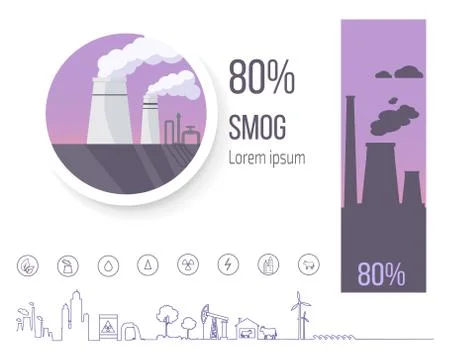 80 Smog Polution Poster with Factory Illustration Illustrazione stock