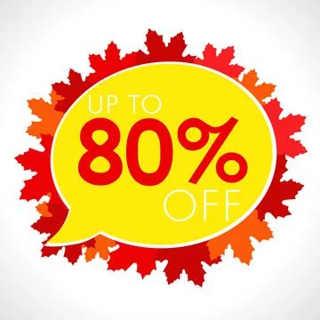 80 off on speech bubble in autumn red leaf Illustrazione stock