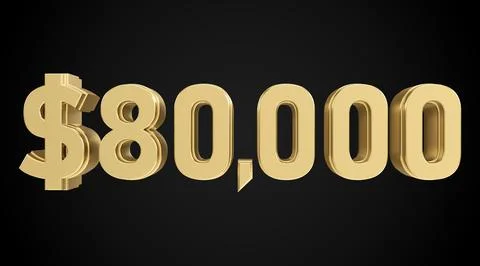 80 thousand dollars 3D gold, 3D numbers Stock Illustration