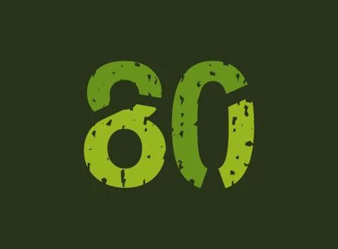 80 vector number made of grungy, grunge texture. Rubber stamp imprint style.  Stock Illustration