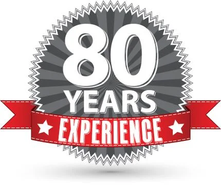 80 years experience retro label with red ribbon, vector illustration Stock-Illustration