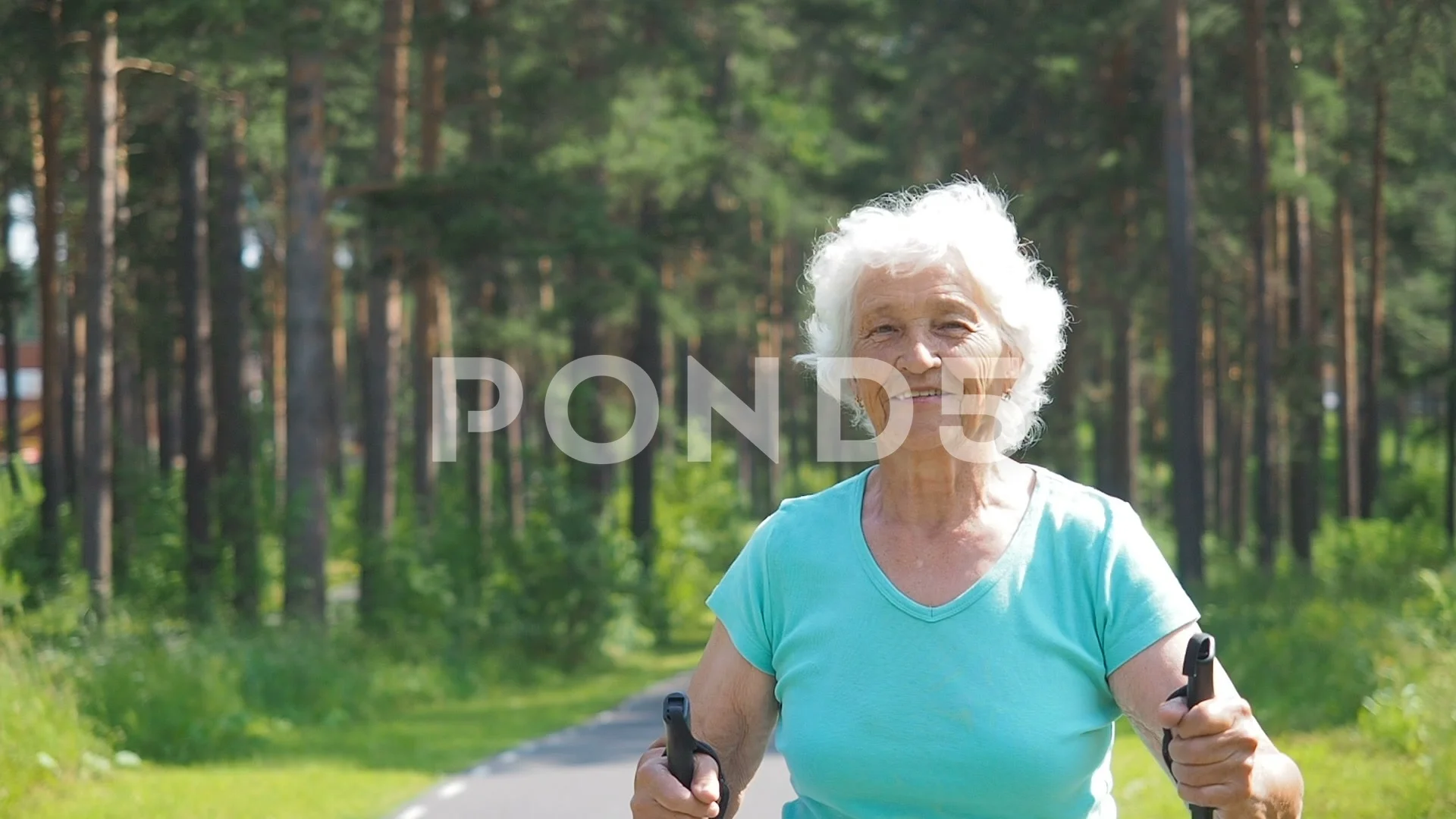 80 Years Old Senior Woman Nordic Walking, Stock Video