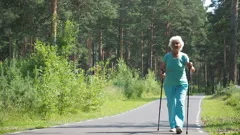 80 Years Old Senior Woman Nordic Walking, Stock Video