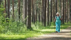 80 Years Old Senior Woman Nordic Walking, Stock Video