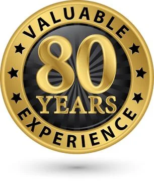 80 years valuable experience gold label, vector illustration Stock Illustration