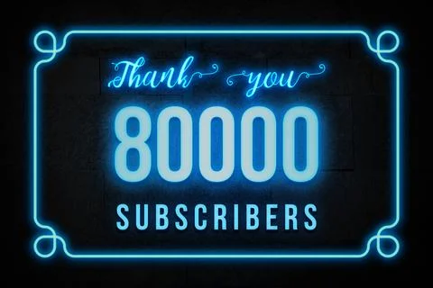 80000 subscribers celebration greeting banner with Neon Design Illustration