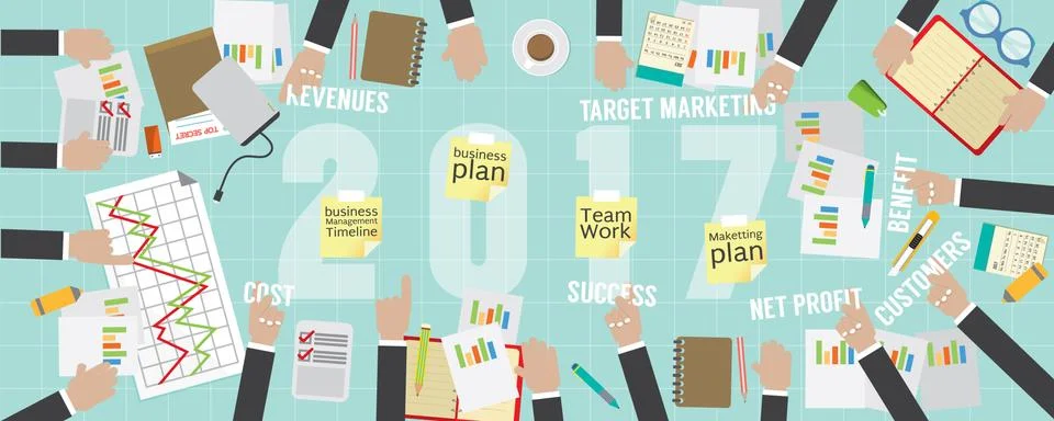 8000x3200 Pixel Flat View 2017 Business Plan Vector Illustration Stock Illustration