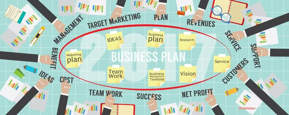 8000x3200 Pixel Flat View 2017 Business Plan Vector Illustration Stock Illustration