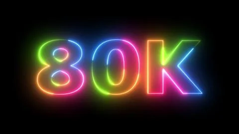 80K Neon Light Counter Animation Fluorescent Gradient Glow Black Background.. Stock Illustration