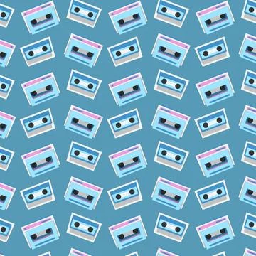 80s 90s cassette pattern, flat style, vector graphics, simple rock pattern,.. Stock Illustration