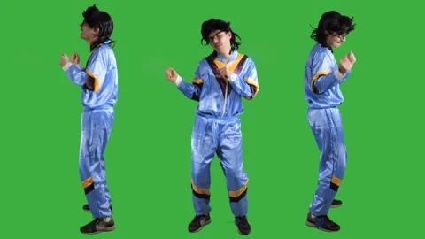 80s 90s Green Screen Dancing Retro Man Vintage Clothing 库存影片 151220525
