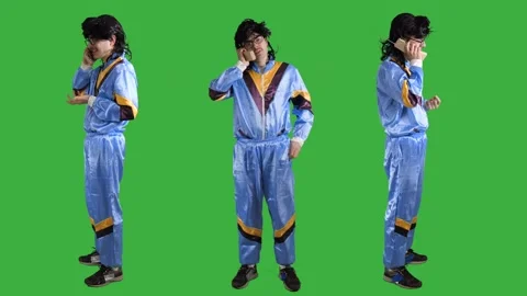 80s 90s Green Screen Talking on a Old Vintage Phone Stock Footage 151220607