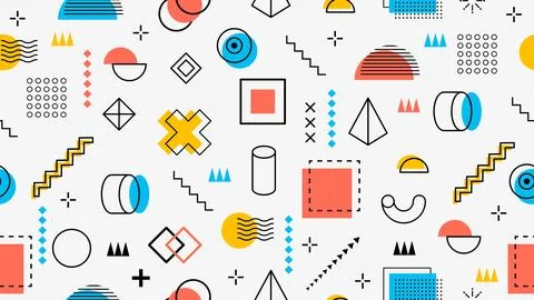 80s 90s Memphis pattern abstract shapes background 스톡 일러스트