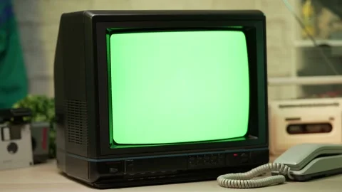 80s 90s Retro CRT TV With a Green Screen Stock Footage