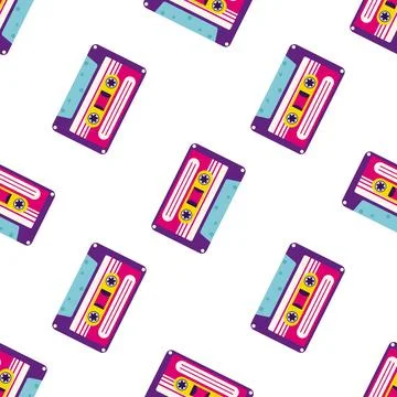 80s, 90s retro elements. Pattern with audio cassettes and geometrical element イラスト素材