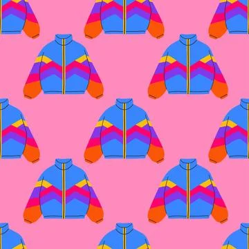 80s 90s seamless pattern in modern style flat, line style. Hand drawn vector Stock Illustration