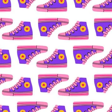 80s 90s seamless pattern in modern style flat, line style. Hand drawn vector Stock Illustration